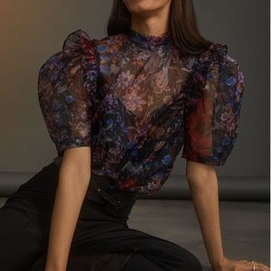 Anthropologie Sheer Floral Blouse - Black, Red, Blue